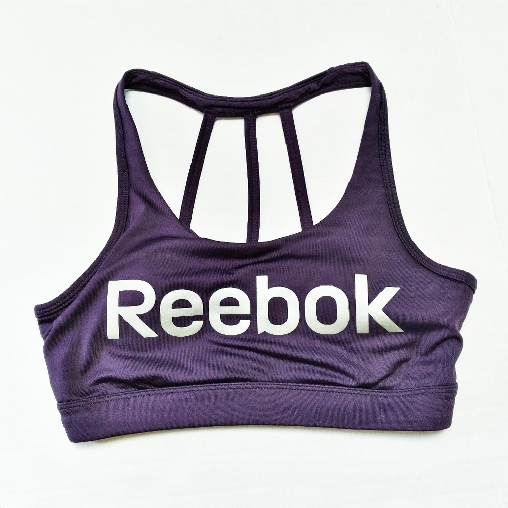 Reebok Purple Strappy Spell Out Sports Bra Small